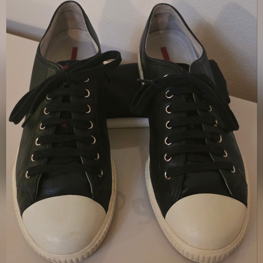 Authentic Prada Rubber Toe Cap Low-Top Sneaker. Black. Mens US 11. Great Shape